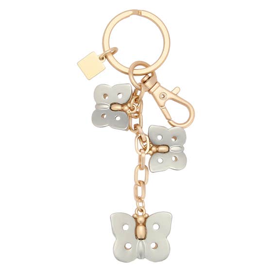 Metal key ring with 3 butterfly charms