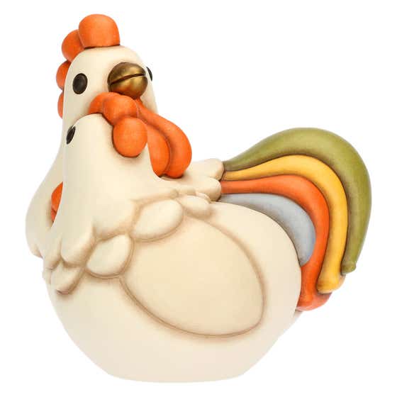 Jack rooster and Esther hen couple in ceramic