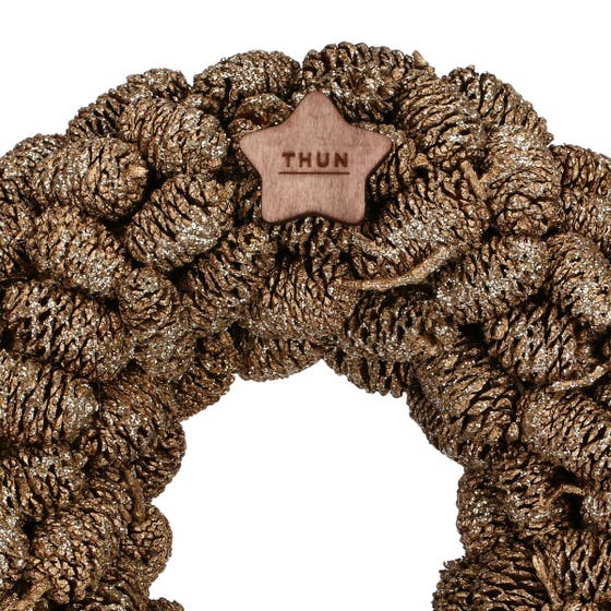 Decorative wreath with pine cones, gold