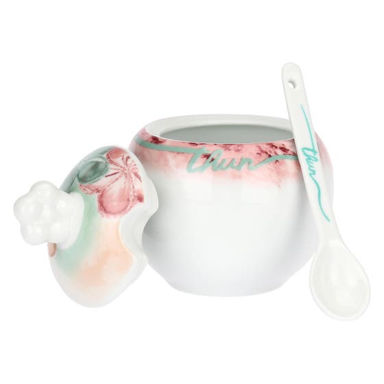 Bloomia porcelain sugar bowl with spoon