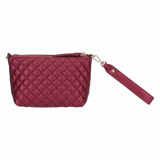 Quilted clutch with shoulder strap, cherry