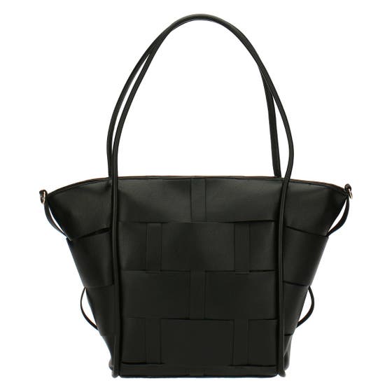 Intreccio black eco-leather bag, large