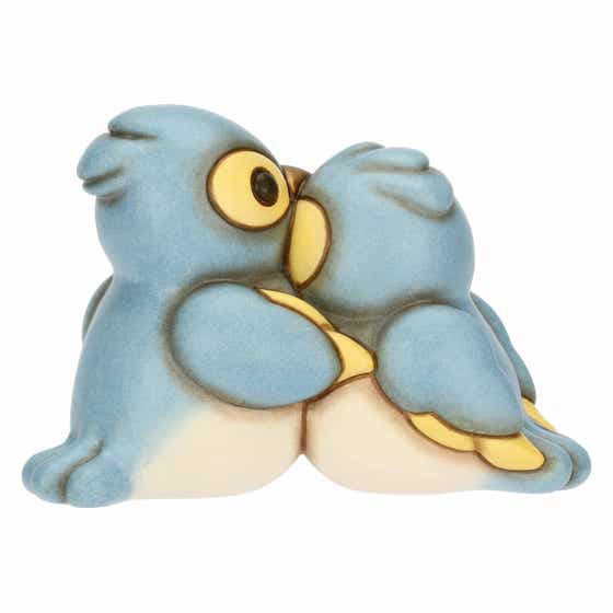 Pair of small ceramic blue tits with hearts