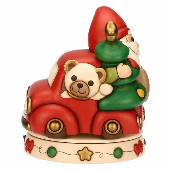 Ceramic music box Oliver gnome and teddy with van, maxi