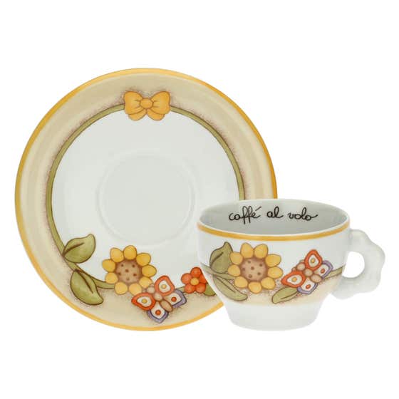 Set of 2 Country cups with flowers, butterfly and bird