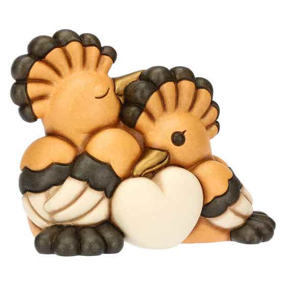 Pair of large ceramic hoopoes with hearts