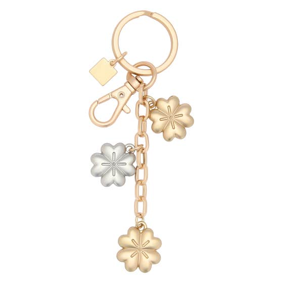 Metal key ring with 3 four-leaf clover charms
