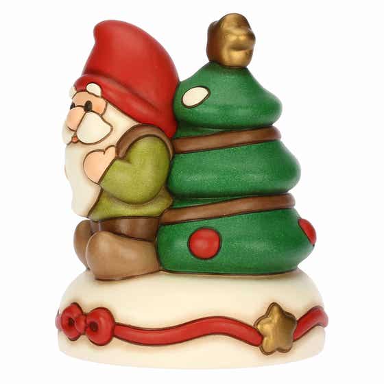 Ceramic music box Oliver gnome and Christmas tree, medium