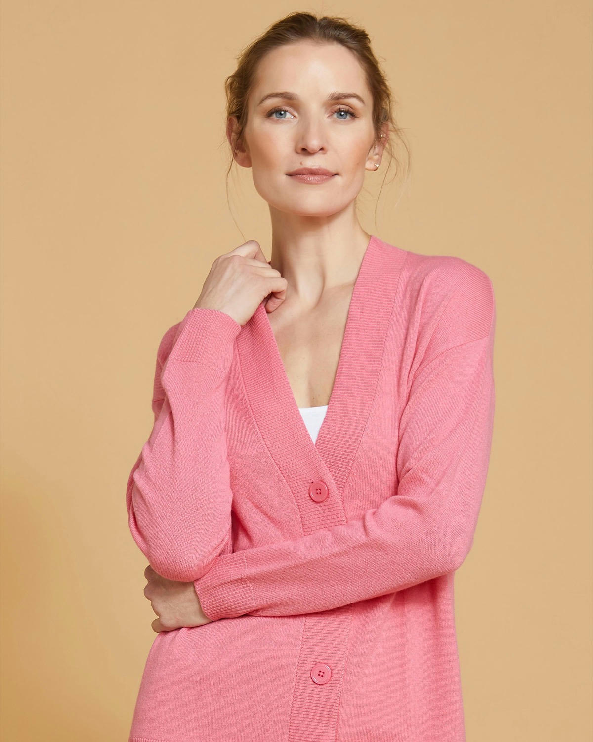 Paul Costelloe Living Studio Pink Merino Wool Button Down Cardigan