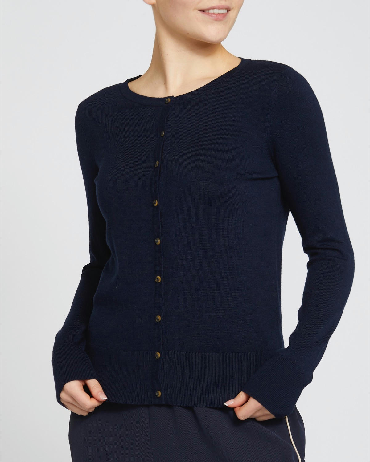 Crew Neck Button Front Cardigan