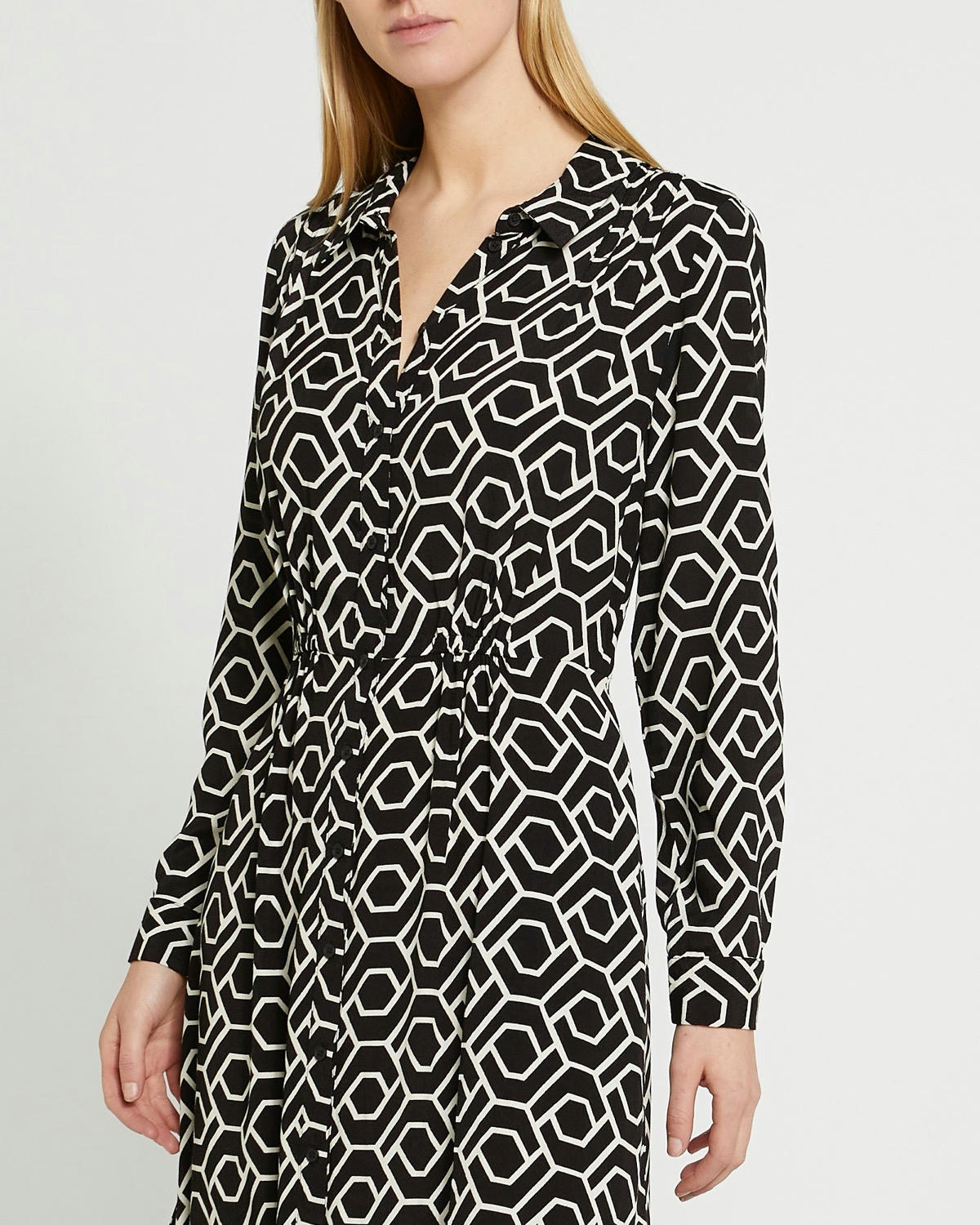 Geo Print Satin Midi Shirt Dress