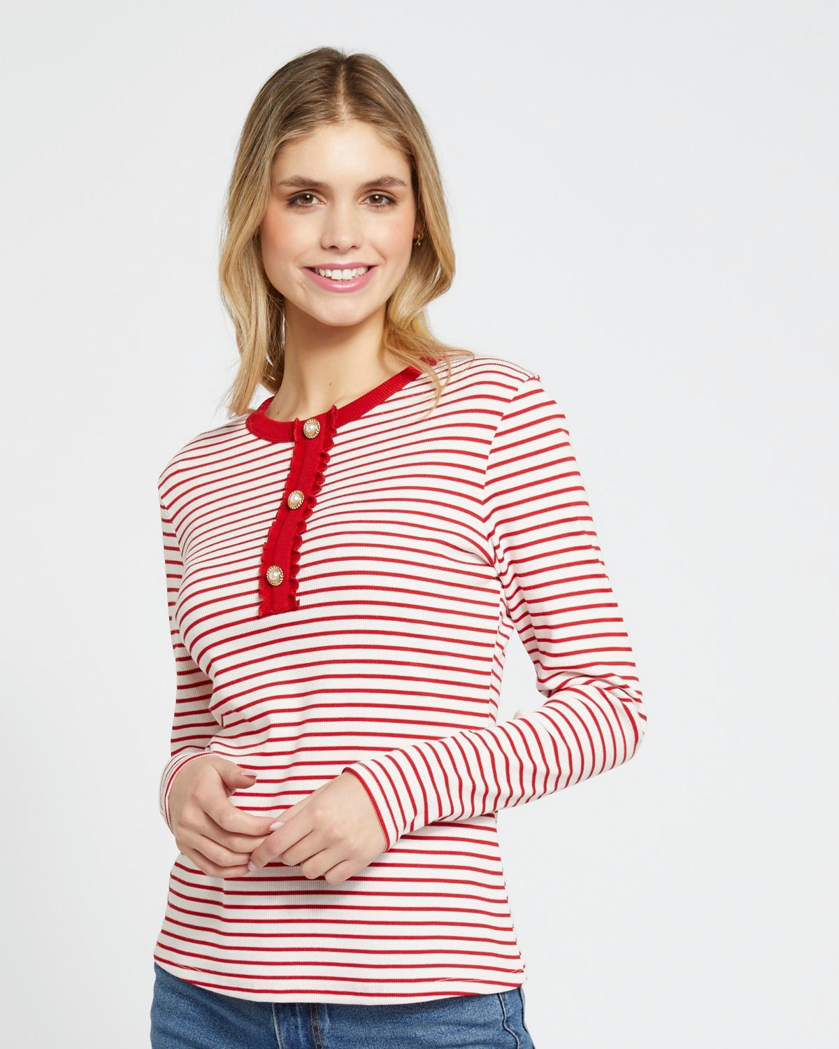 Savida Hazel Ribbed Button Top
