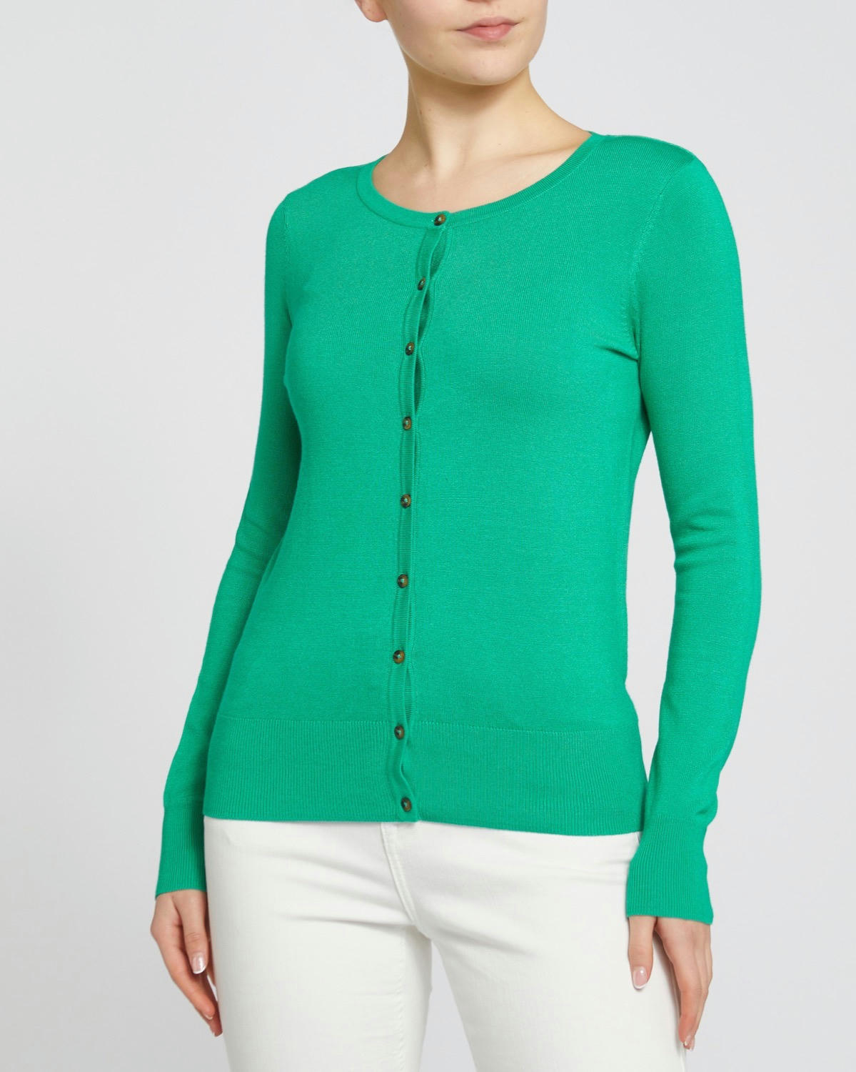 Crew Neck Button Front Cardigan