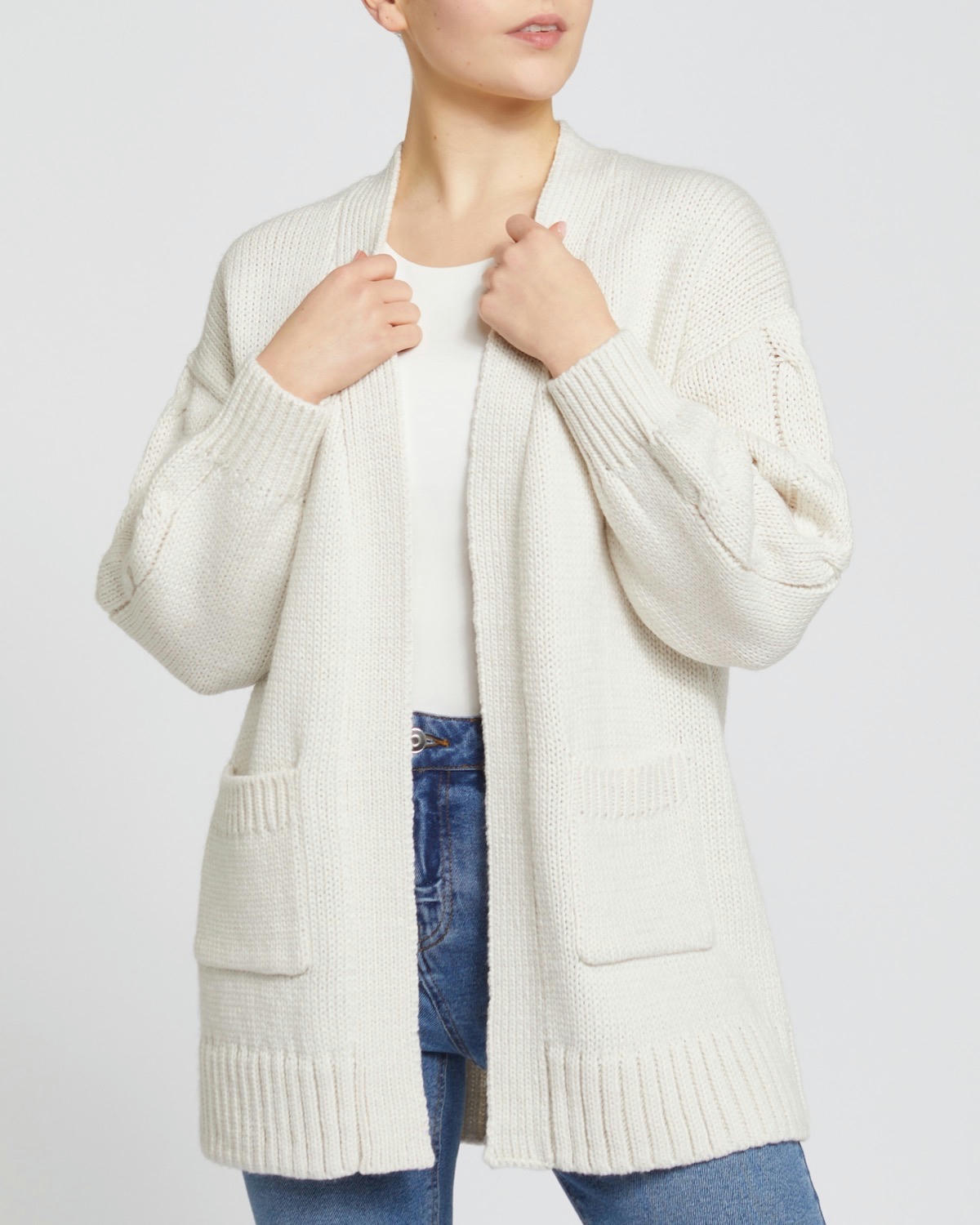 Cable Sleeve Long Cardigan