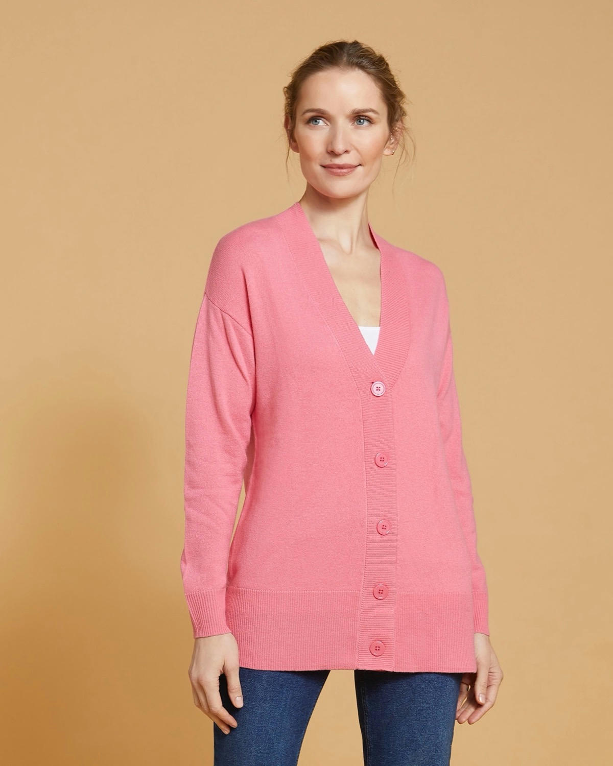 Paul Costelloe Living Studio Pink Merino Wool Button Down Cardigan