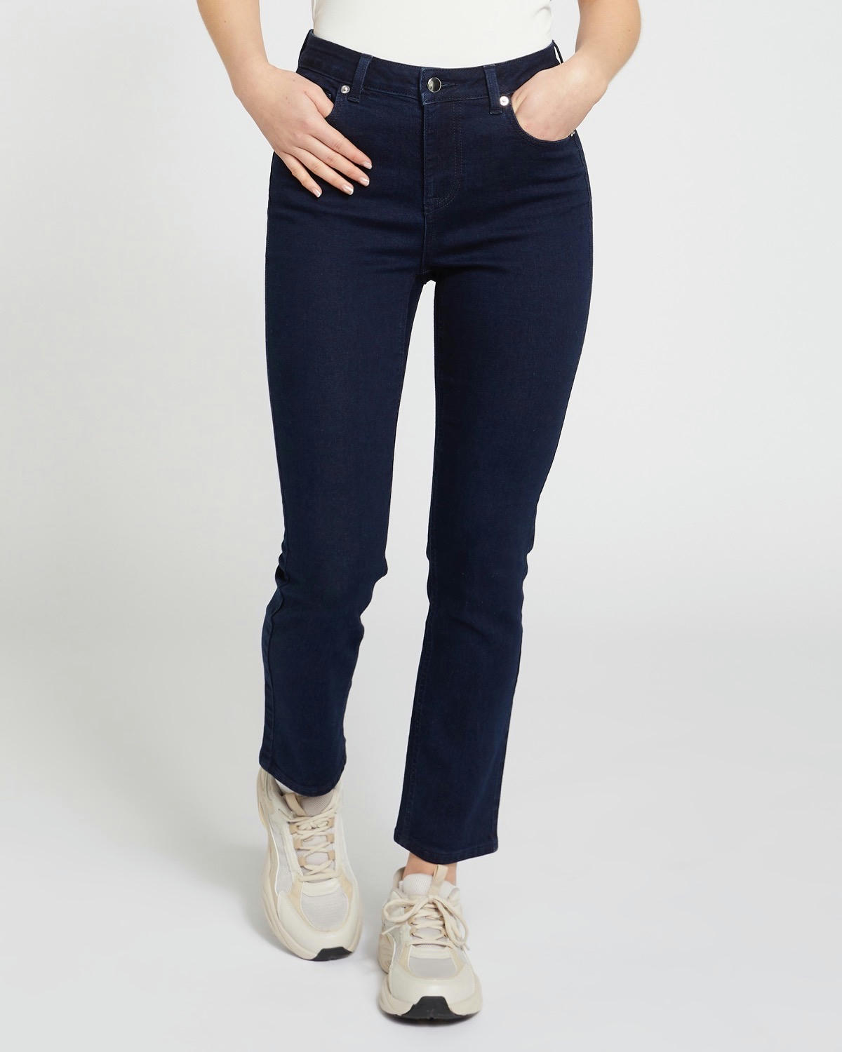 Mid Rise Slim Straight Jeans