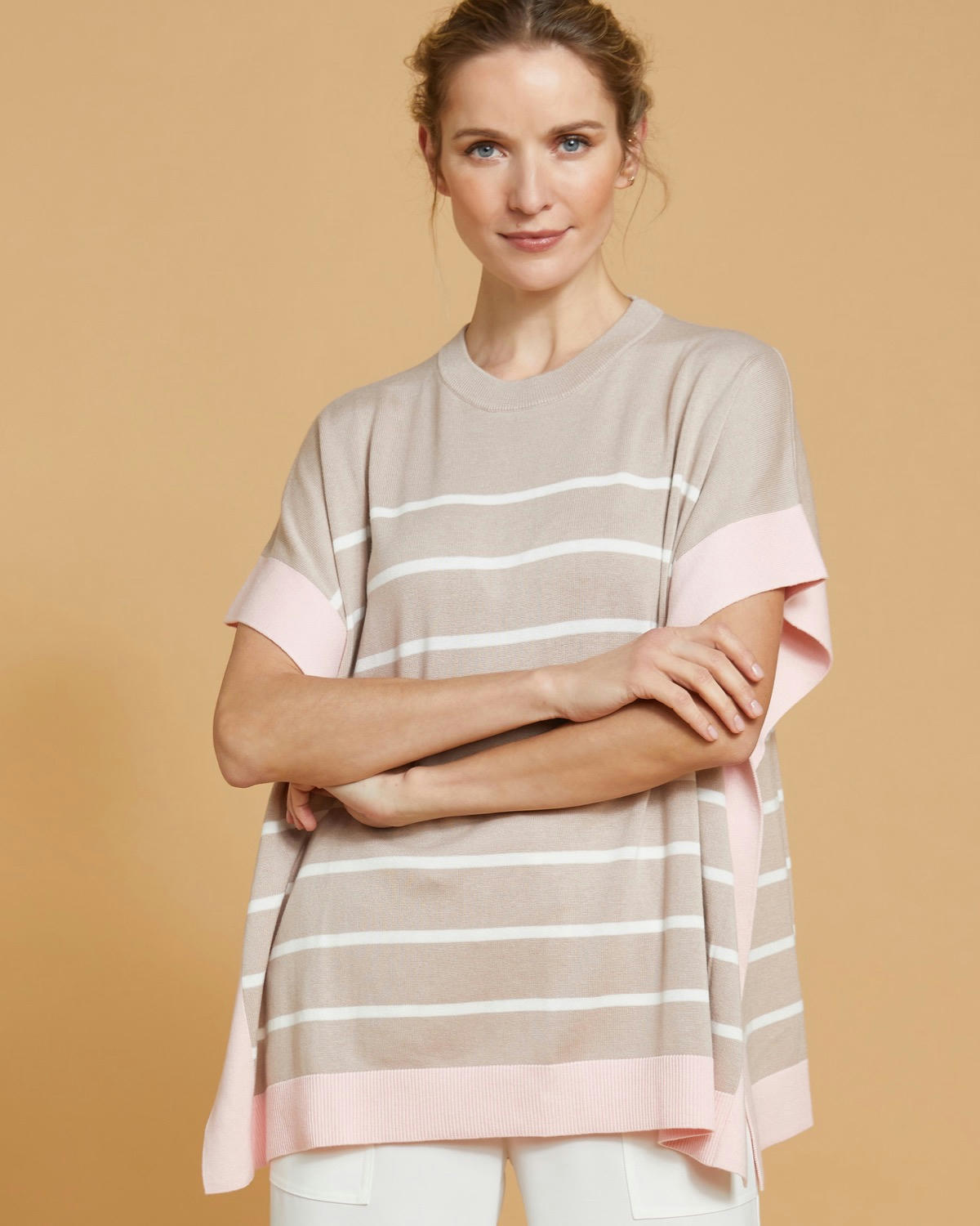 Paul Costelloe Living Studio Stripe Cotton and Merino Wool-Blend Top