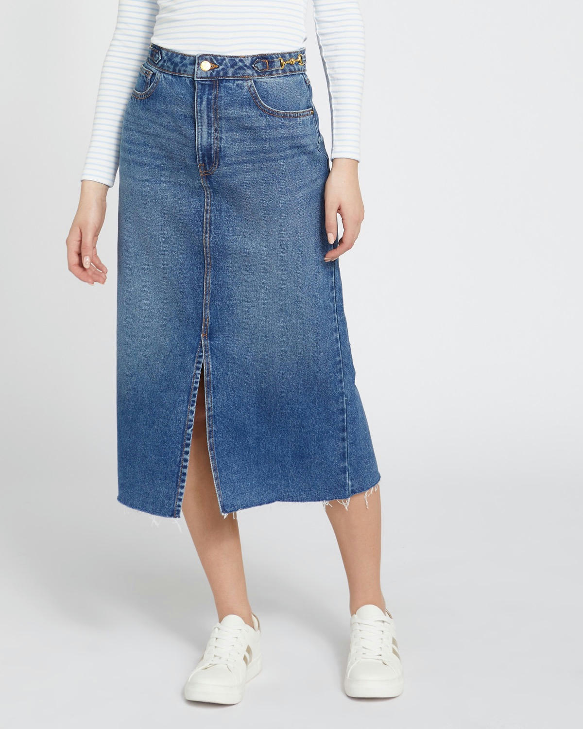 Savida Hazel Chain Denim Midi Skirt