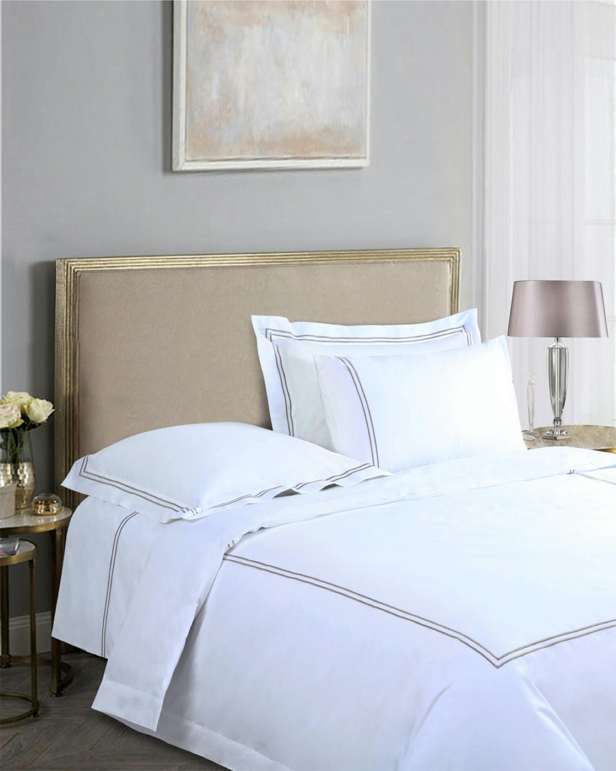 Francis Brennan the Collection Mink Double Stripe Flat Sheet