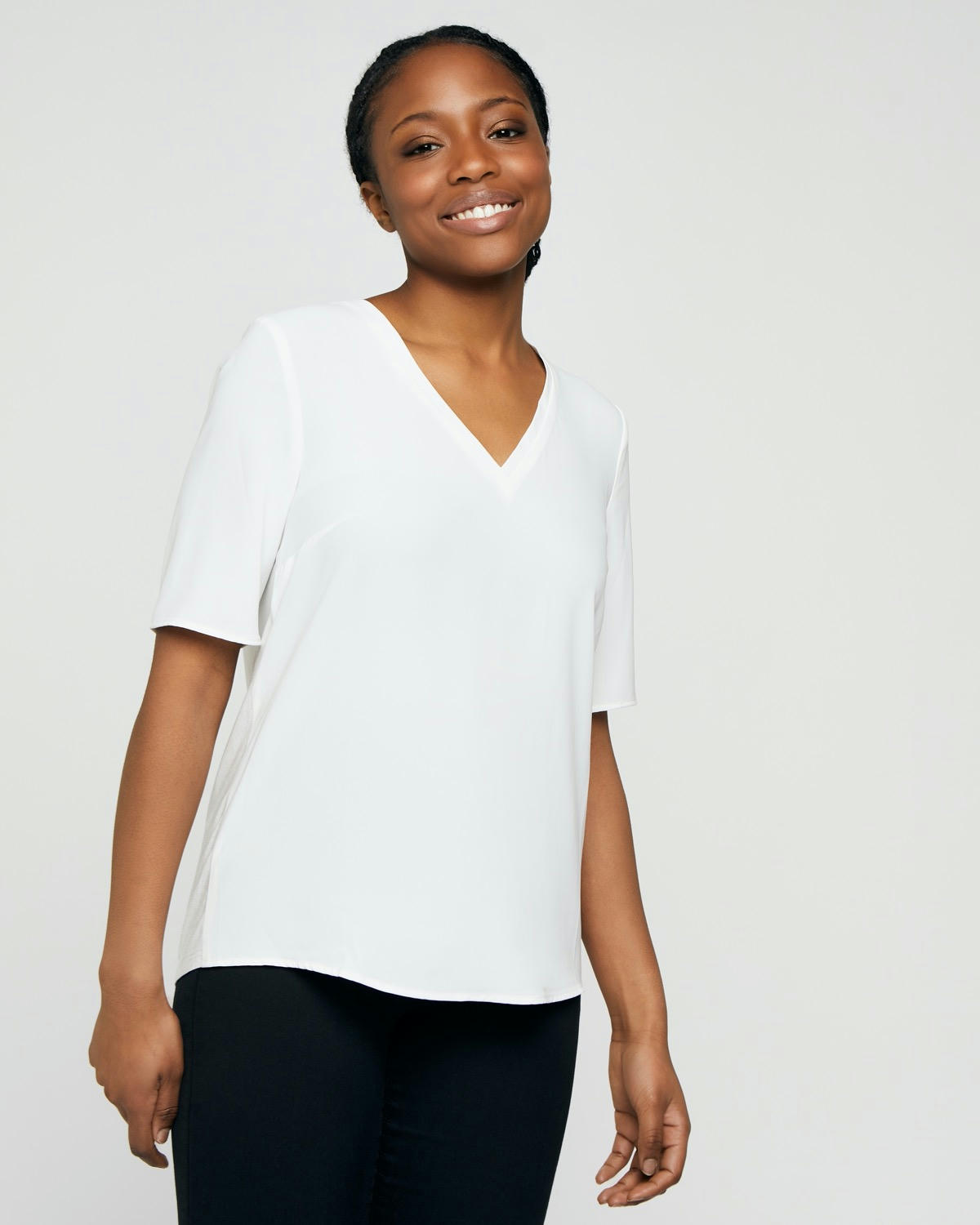 Short-Sleeved Woven Front Top