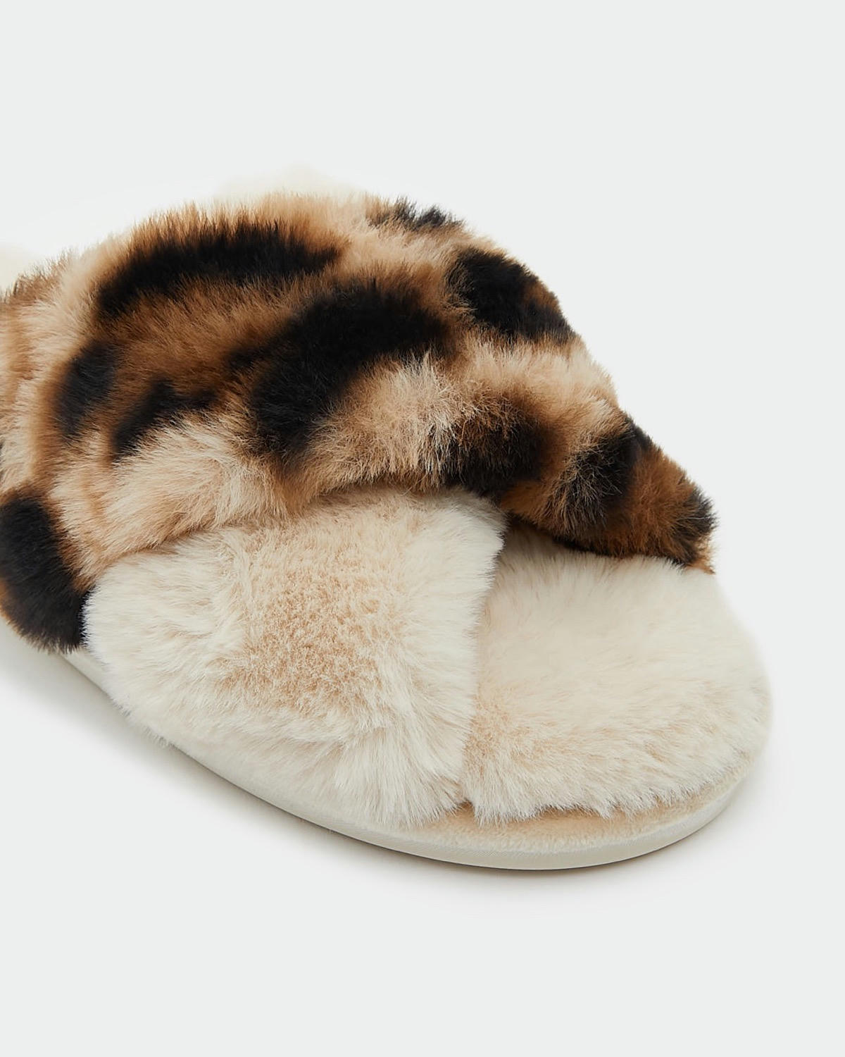 Cross Over Print Fur Slider Slippers