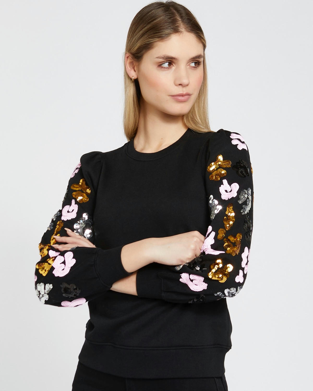 Savida Natalie Sequin Sleeve Sweatshirt