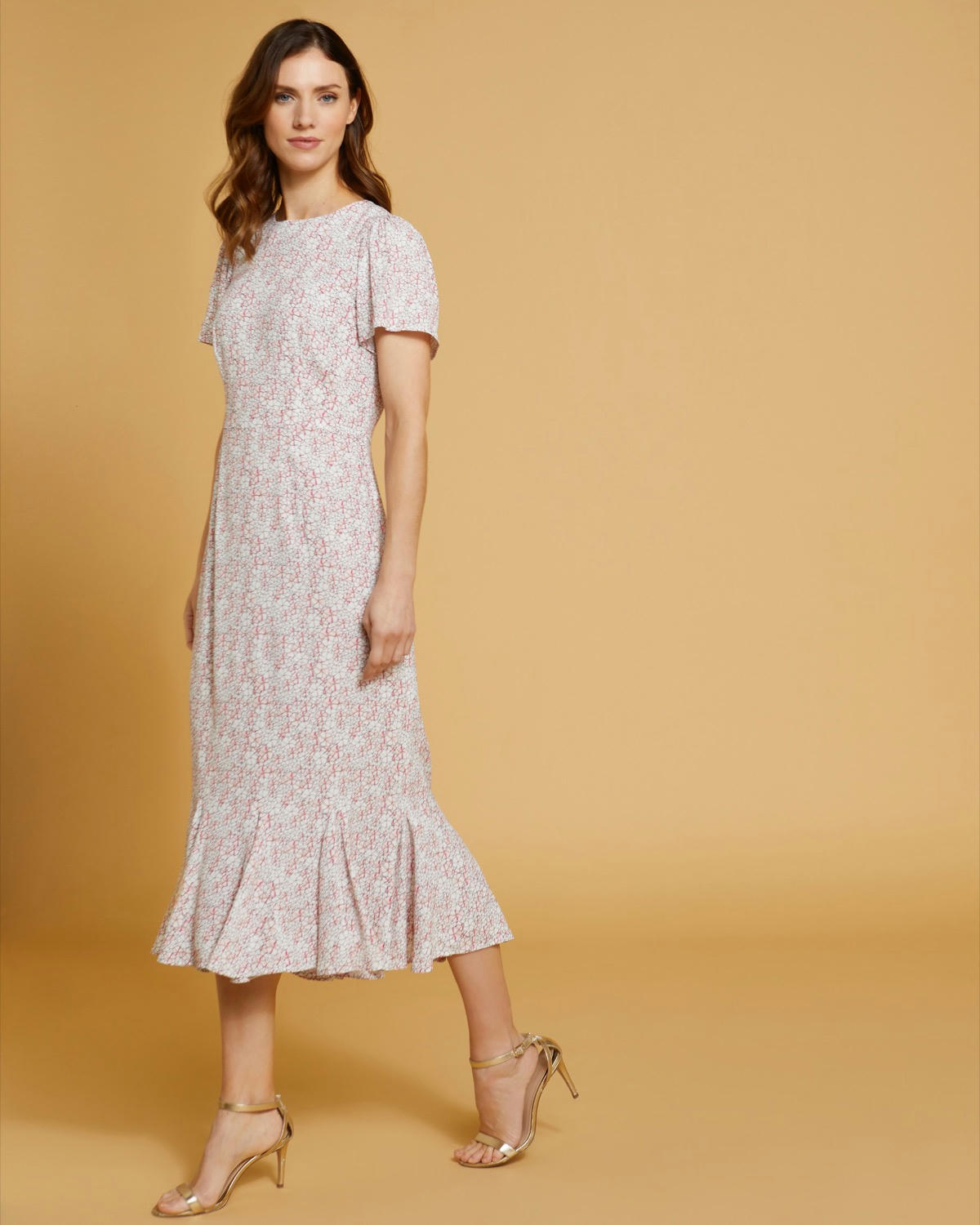 Paul Costelloe Living Studio Printed Fluted Hem Midi Dress
