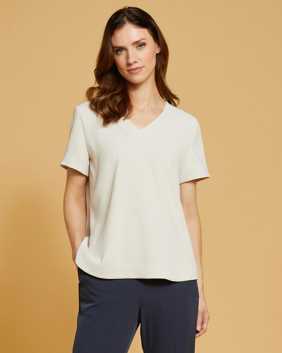 Paul Costelloe Living Studio Stone Shell V-Neck Top