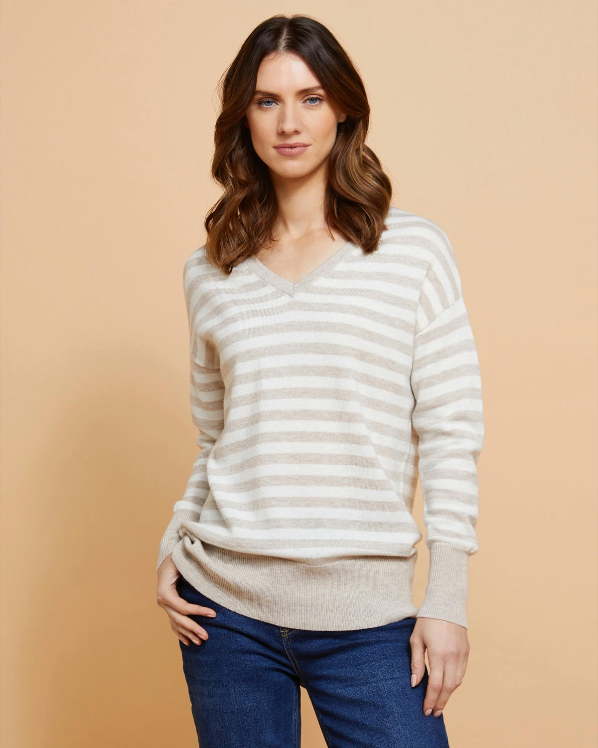 Paul Costelloe Living Studio V-Neck Striped Merino Jumper