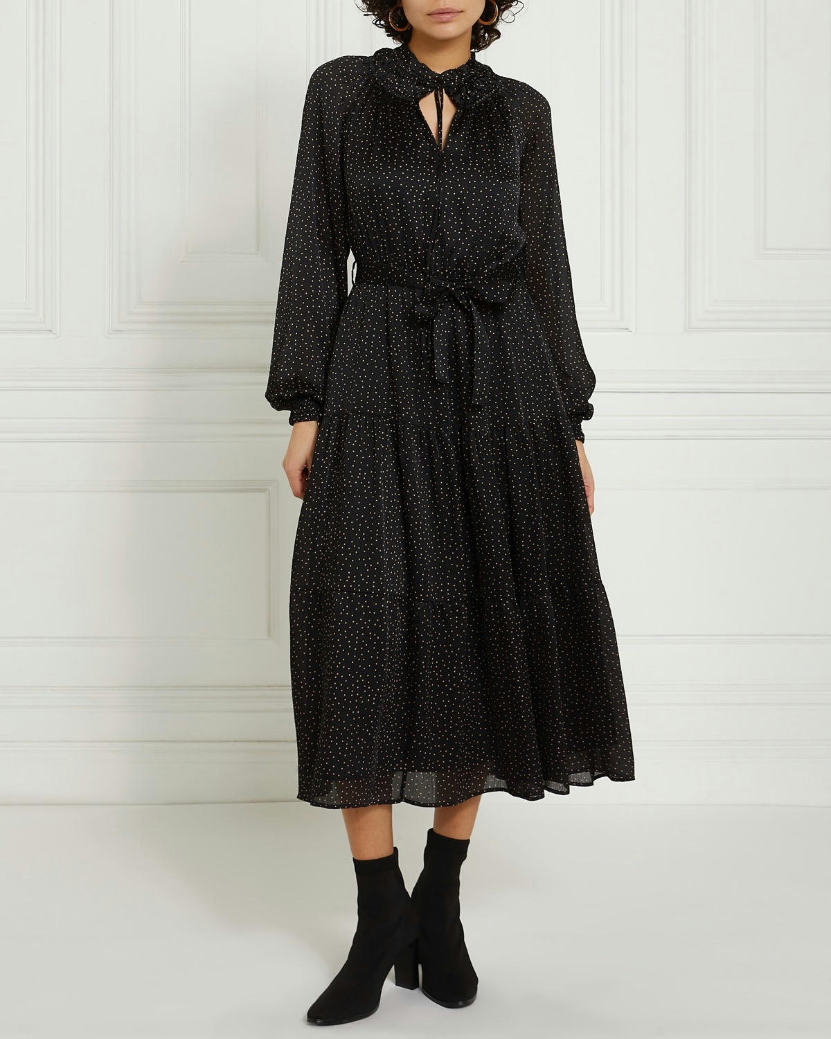 Gallery Ruffle Collar Midi Dress