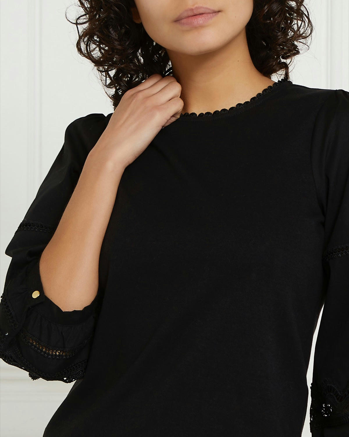 Gallery Lace Trim Poplin Sleeve Top