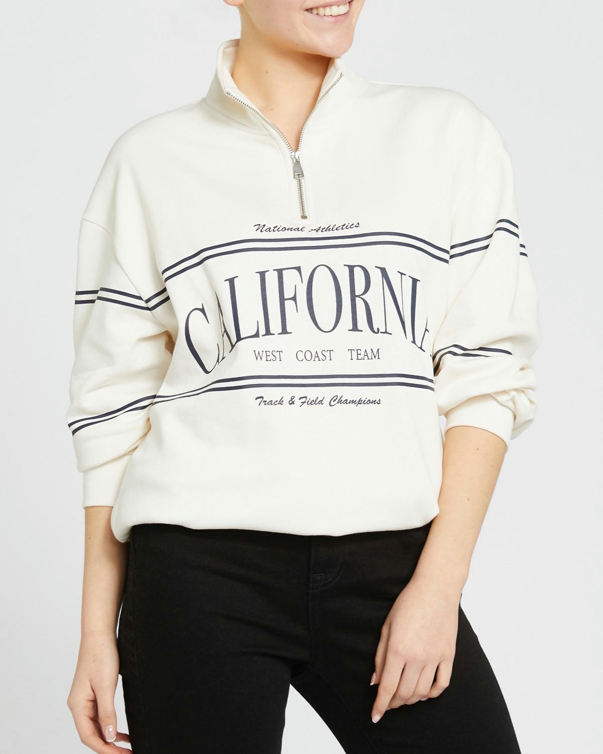 Zip-Up Slogan Sweatshirt