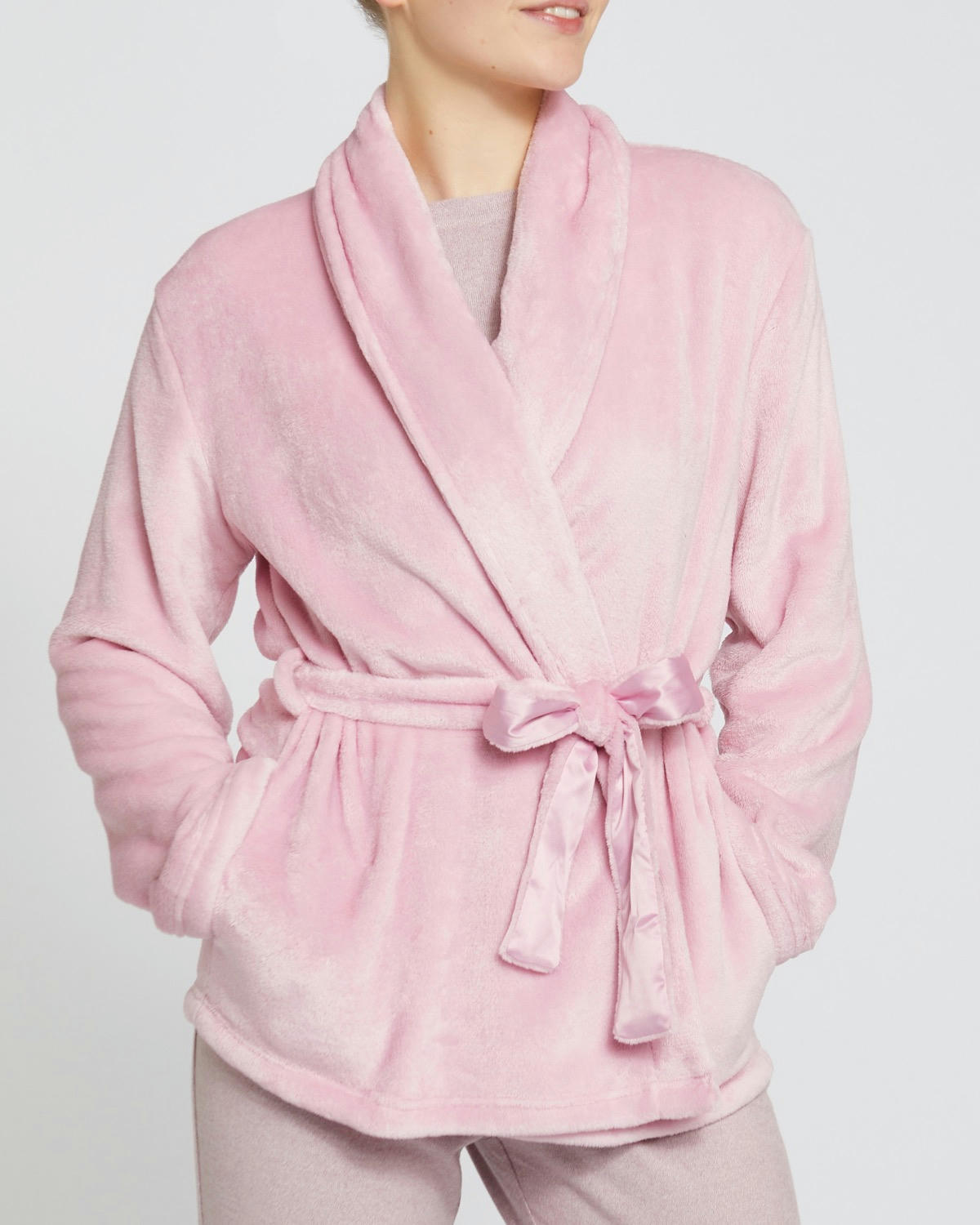 Satin Tie Fleece Bed Jacket