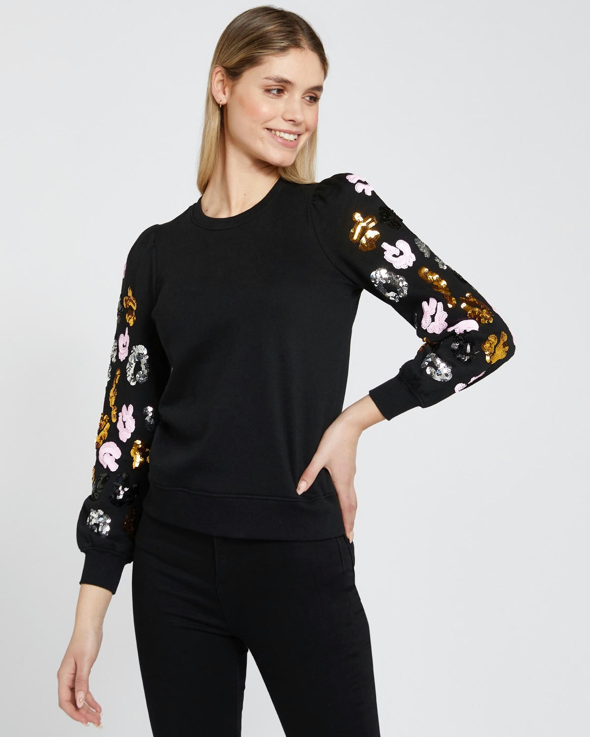 Savida Natalie Sequin Sleeve Sweatshirt