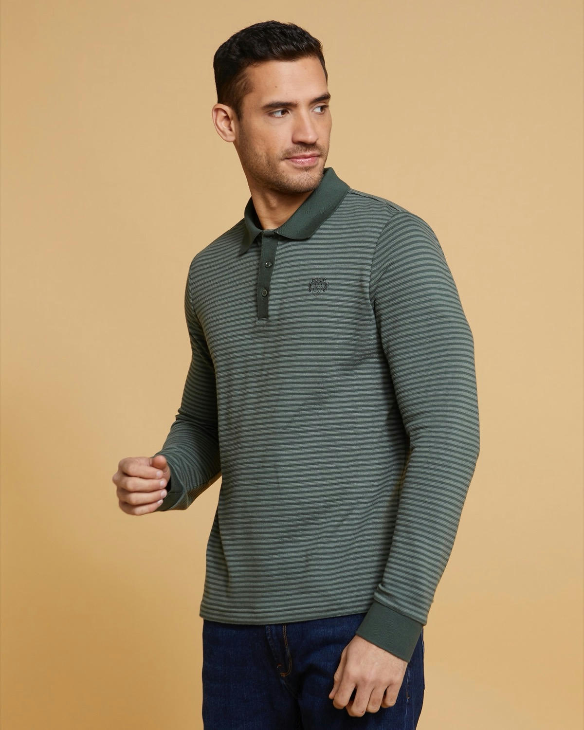 Paul Costelloe Living Long Sleeve Fine Stripe Polo Top