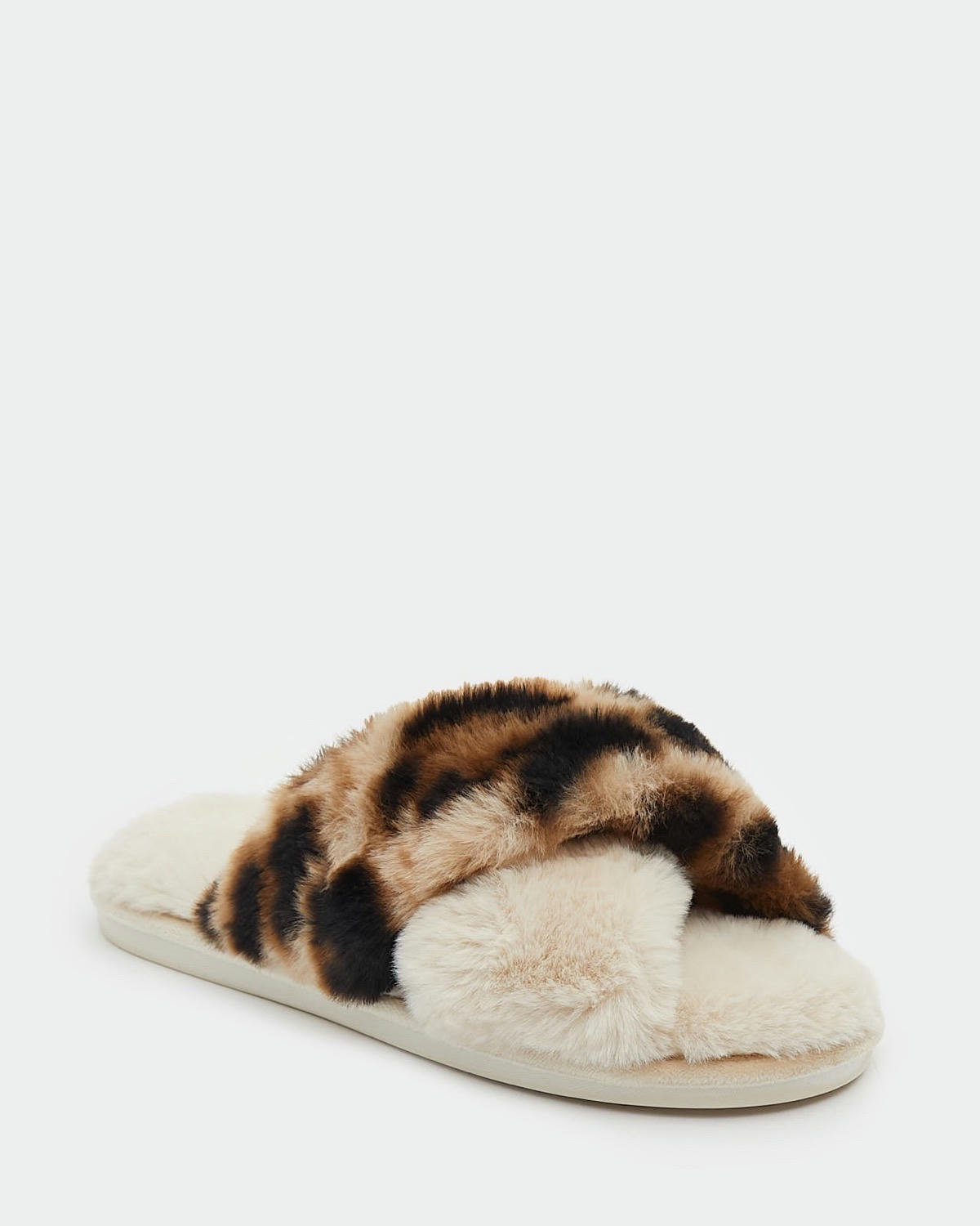 Cross Over Print Fur Slider Slippers