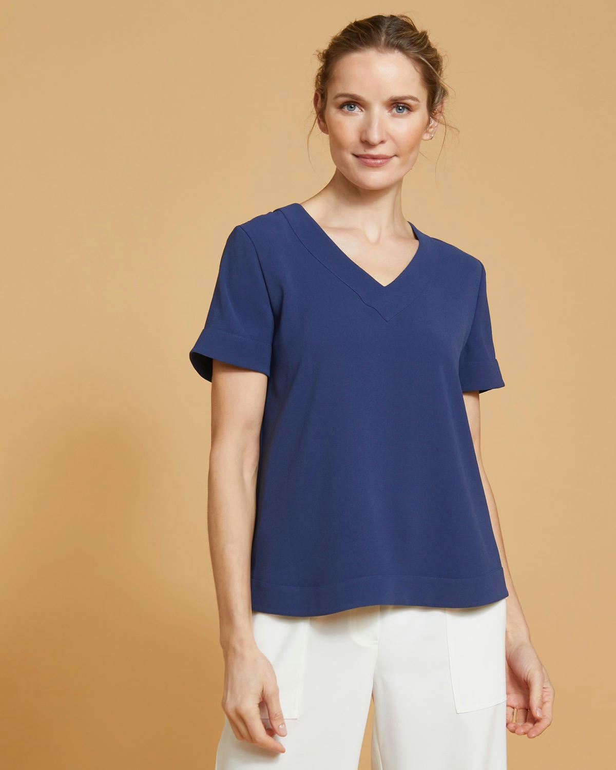 Paul Costelloe Living Studio Navy Shell V-Neck Top