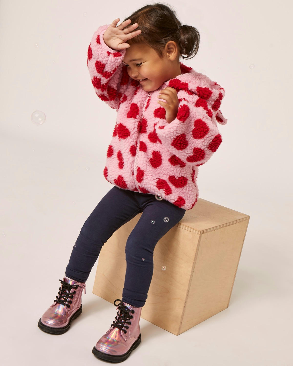 Heart Print Borg Zip Through Hoodie (3 months-4 years)