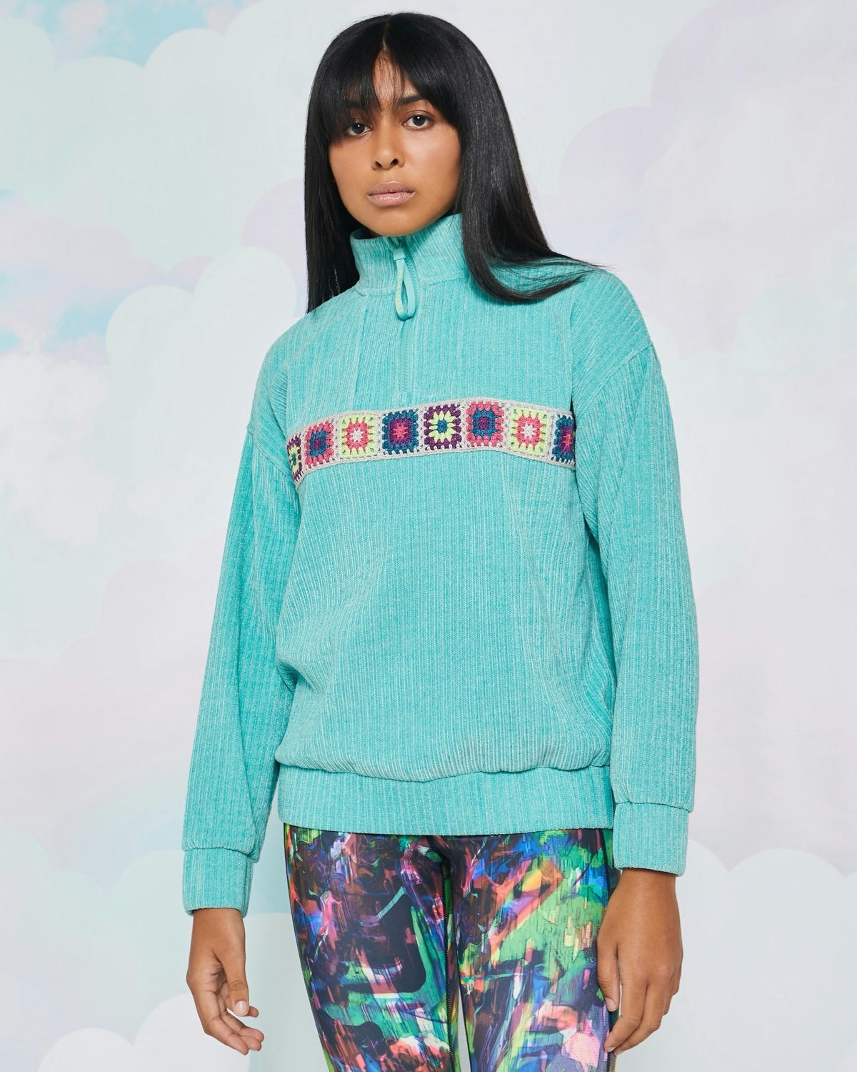 Helen Steele Crochet Trim Quarter Zip Top