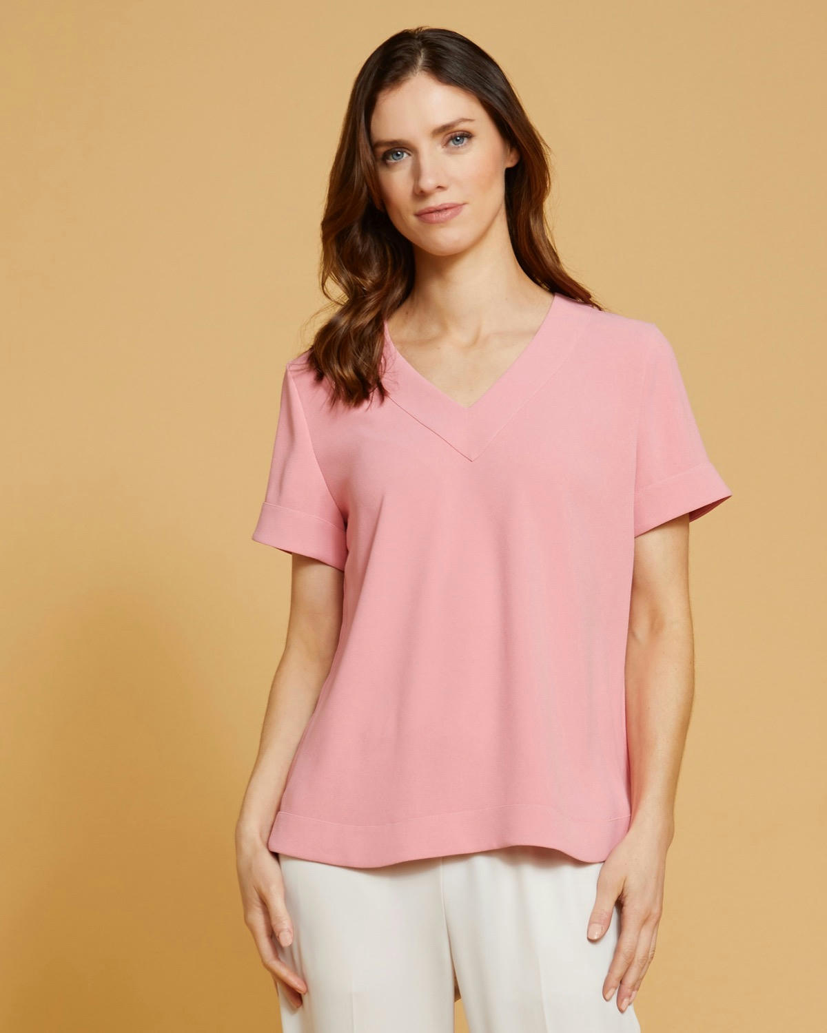 Paul Costelloe Living Studio Pink Shell V-Neck Top