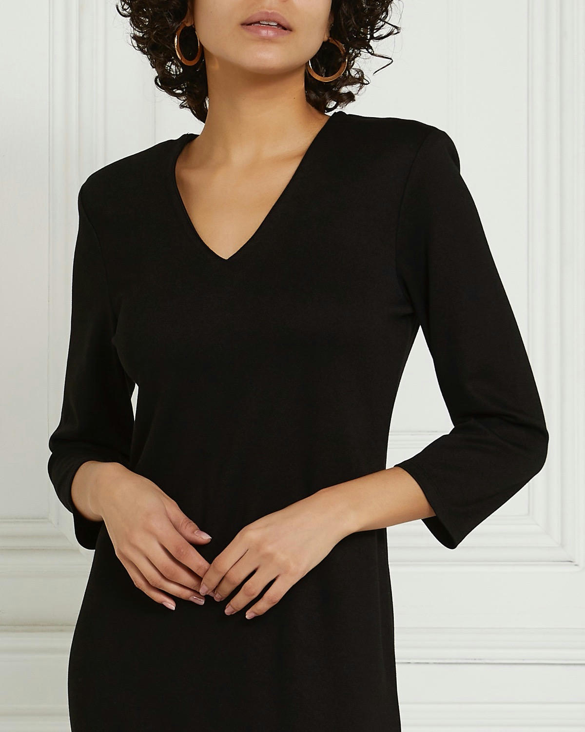 Gallery Jersey V-Neck Dress With Shoulder Pads