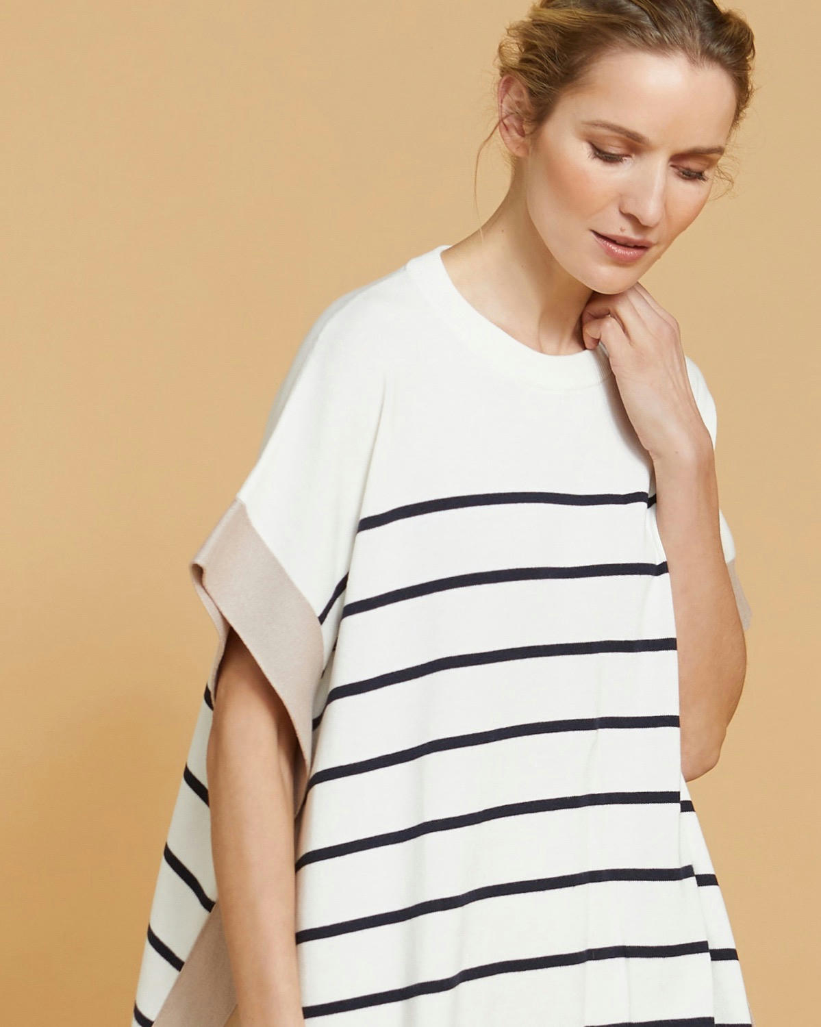 Paul Costelloe Living Studio Stripe Cotton and Merino Wool-Blend Top