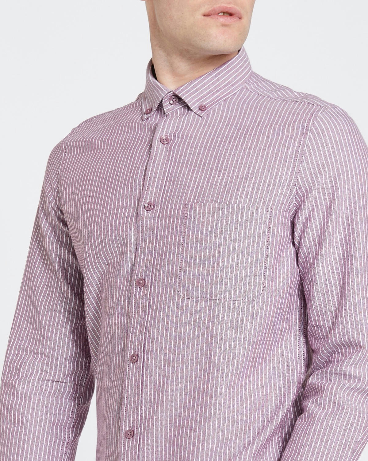 Slim Fit Long-Sleeved Oxford Stripe Shirt