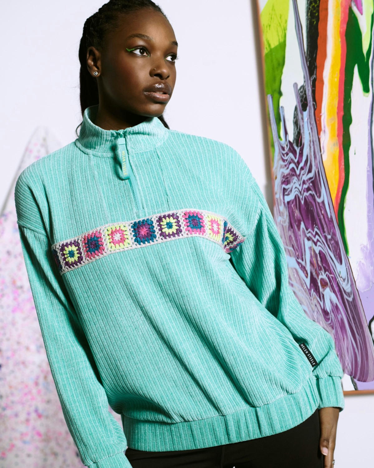 Helen Steele Crochet Trim Quarter Zip Top