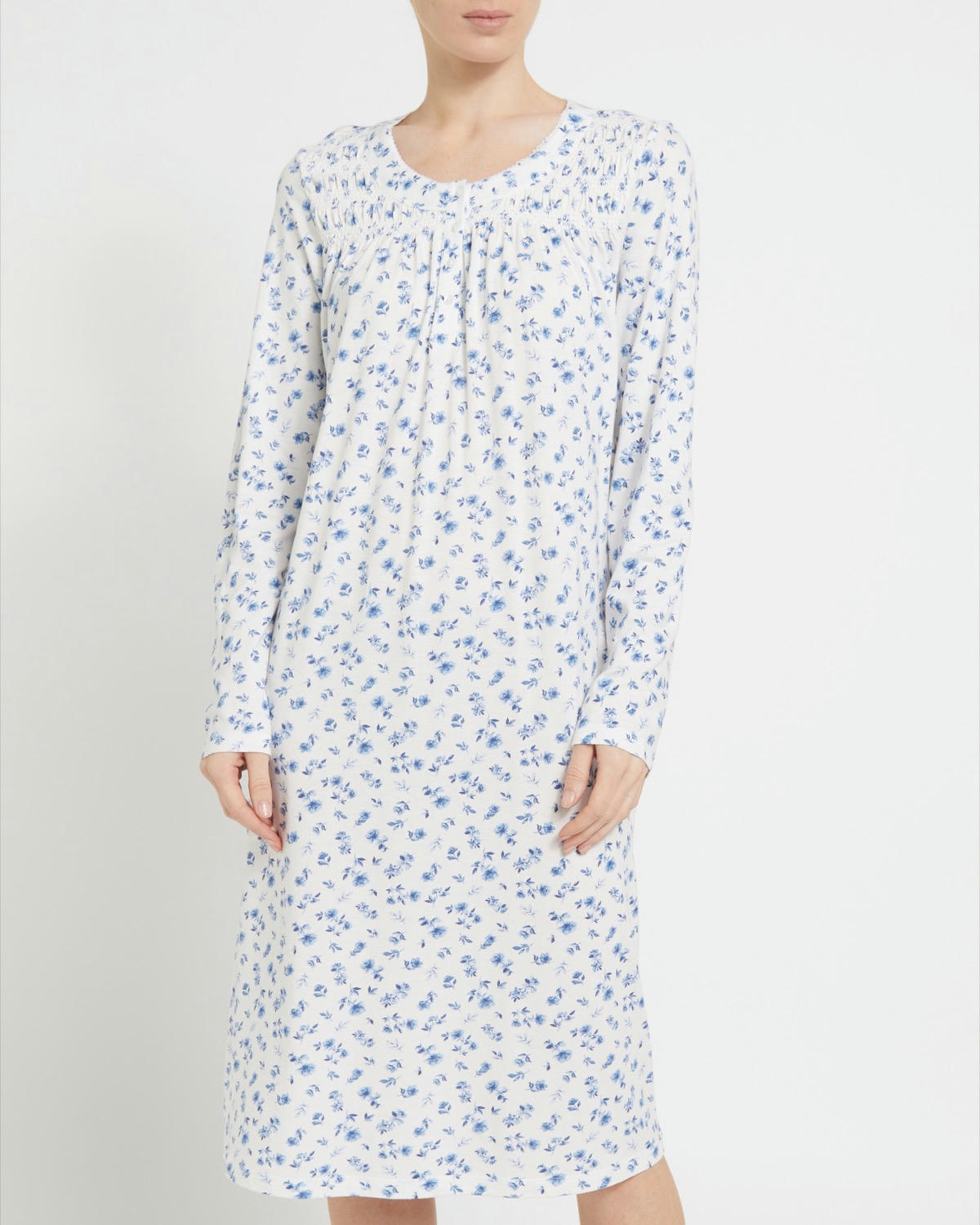 Long Sleeve Shirred Nightdress