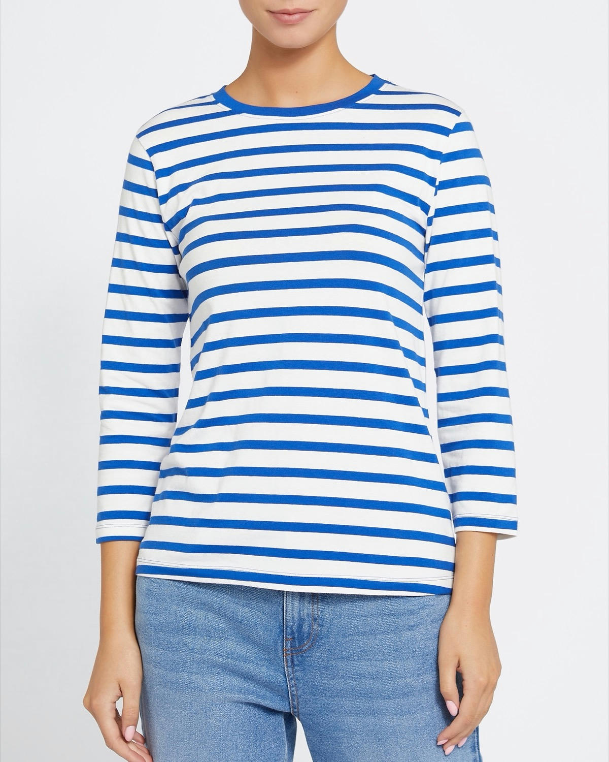 Three-Quarter Sleeve Stripe Stretch Top
