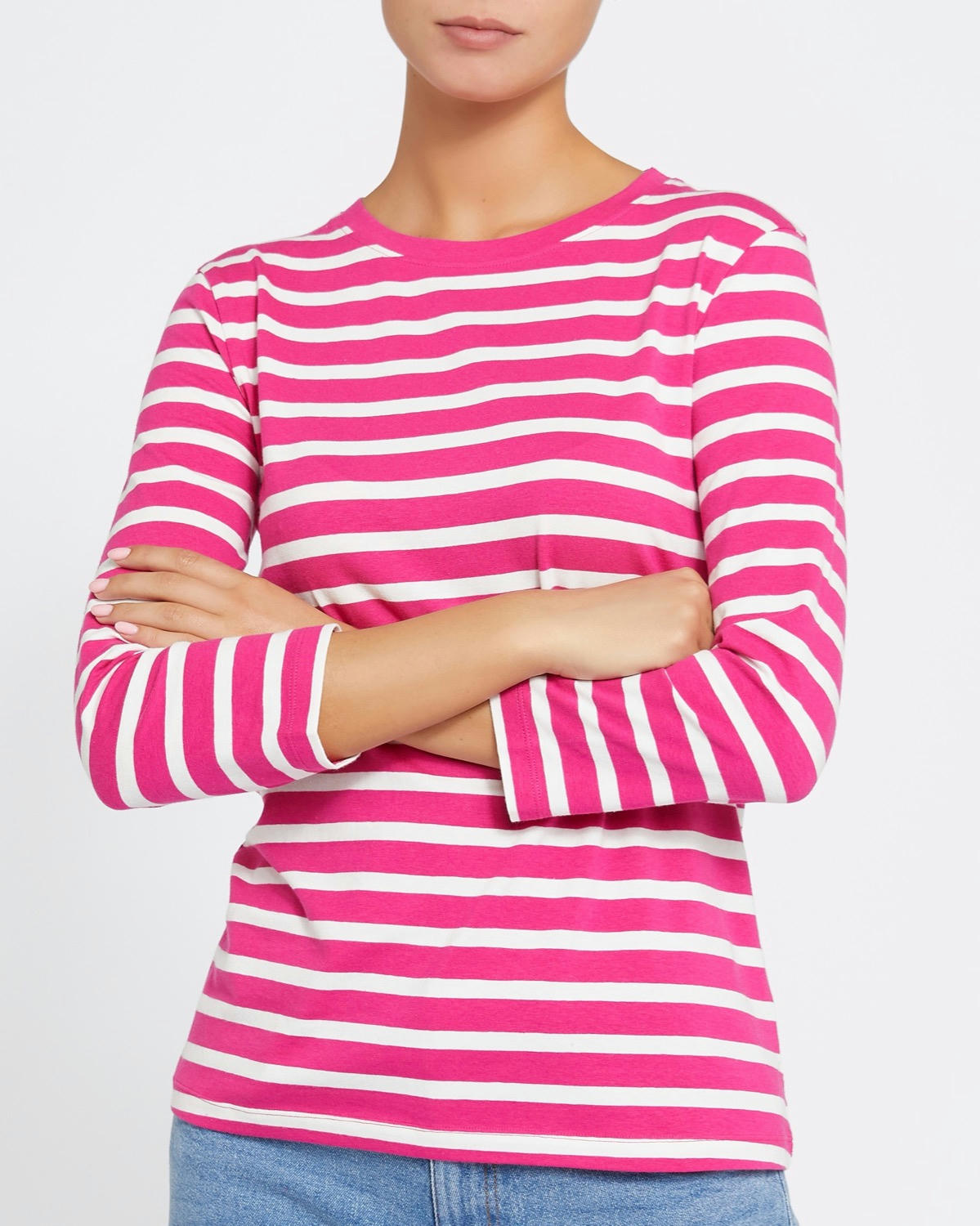 Three-Quarter Sleeve Stripe Stretch Top