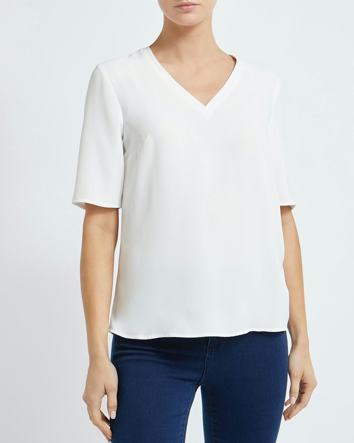 Short-Sleeved Woven Front Top