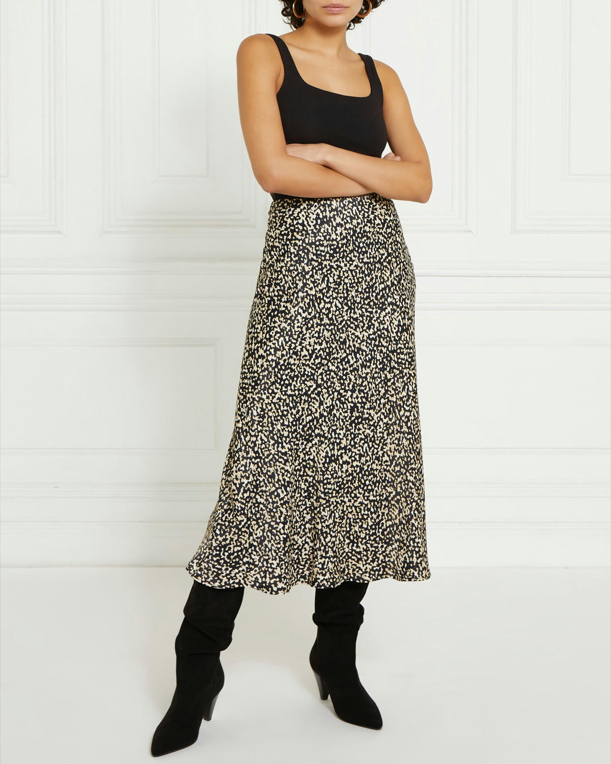 Gallery Printed Satin Midi Skirt