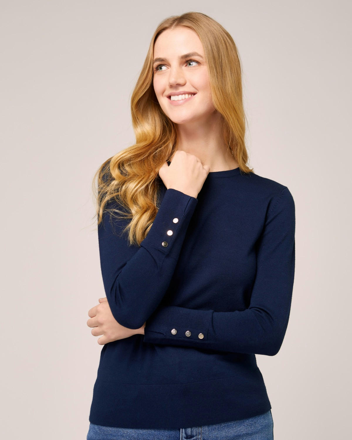 Crew Neck Button Detail Jumper